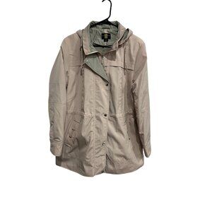 Gallery Womens Beige Hooded Trench Coat Sz XL